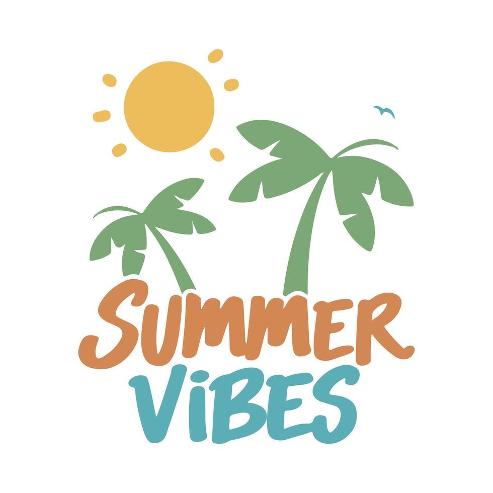 Summer Vibes, Summer Text with Palm Trees, Tropical Summer Design, Beach Summer Design. vector