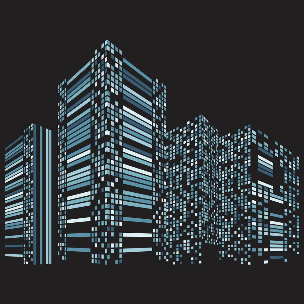Modern Pixel Cityscape Illustration in Flat Design vector