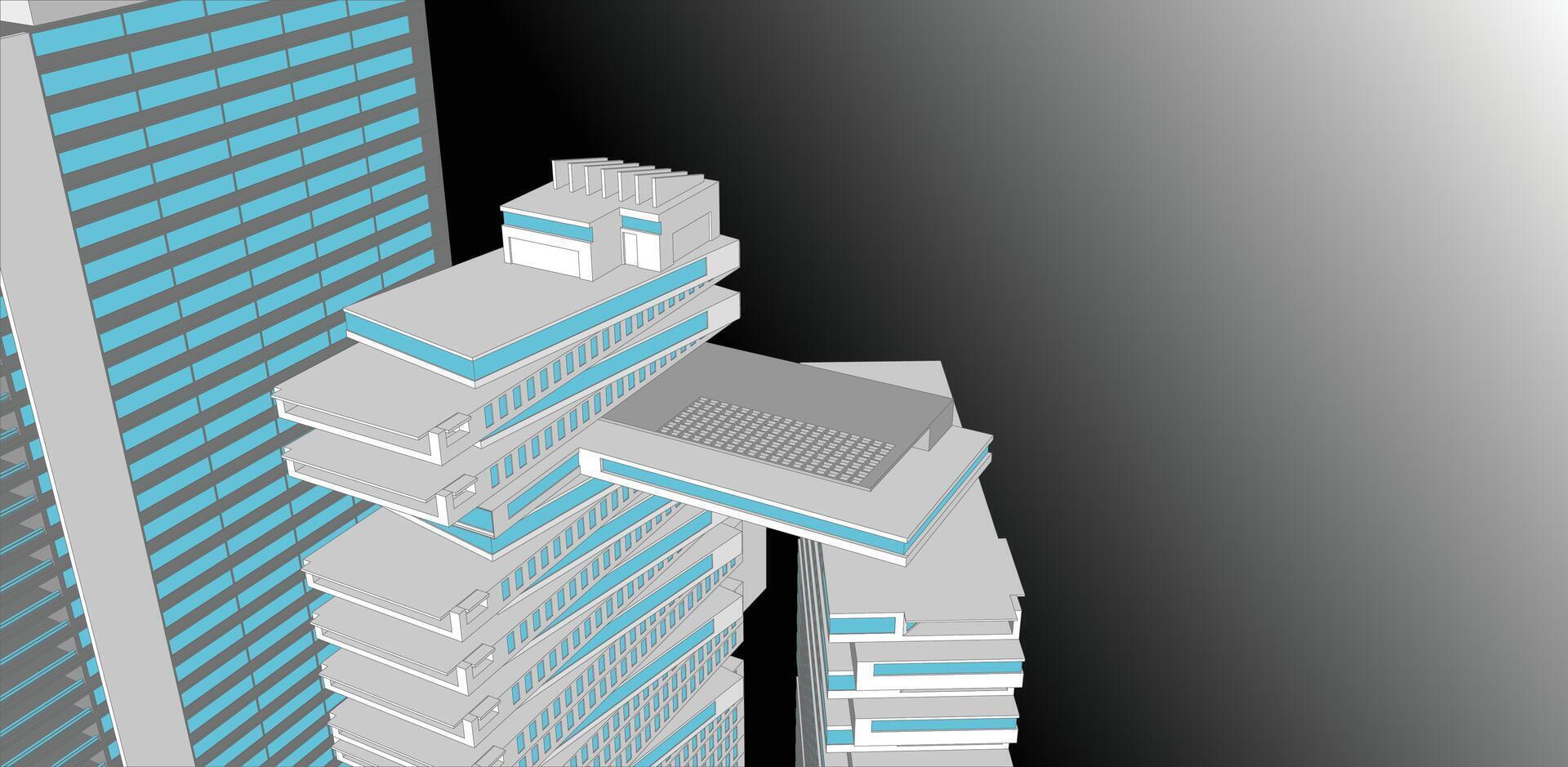 3D Aerial View of Skyscrapers in the City vector