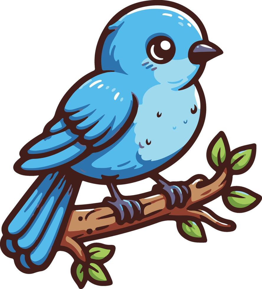 a cartoon blue bird sitting on a branch vector