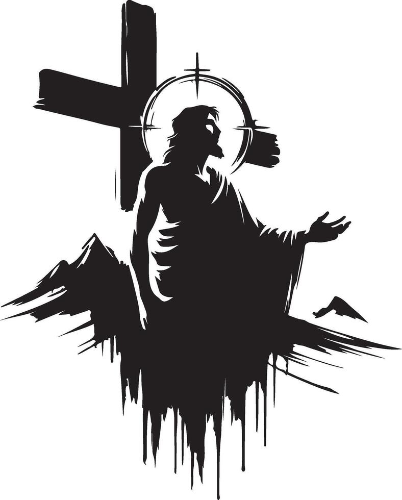 cross with jesus silhouette art vector