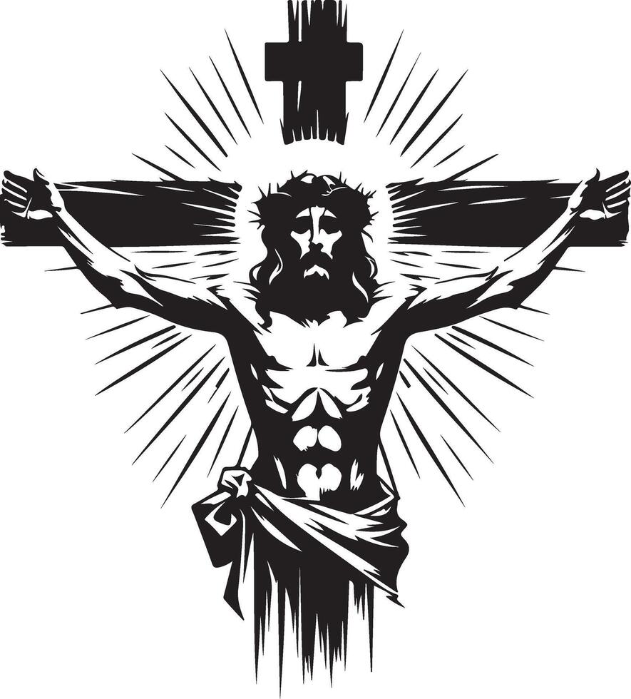 cross with jesus silhouette art vector