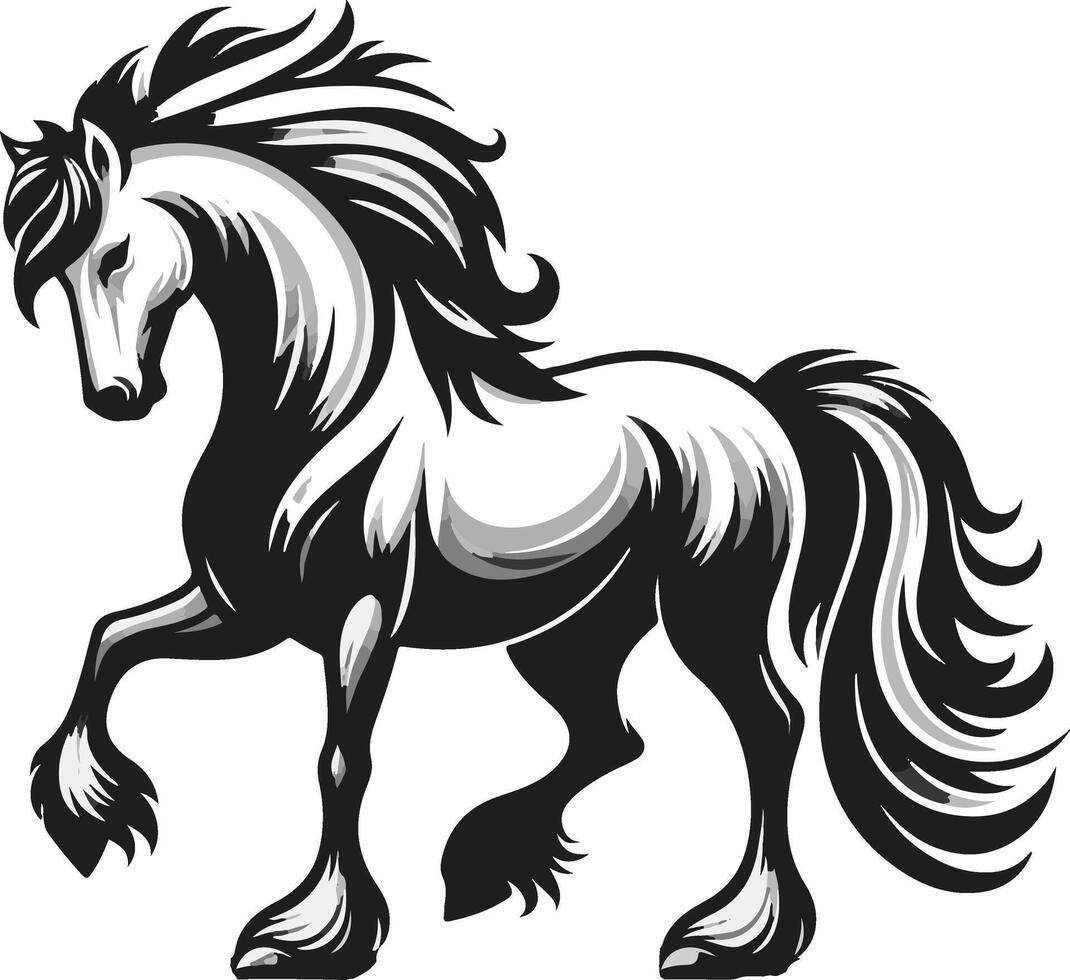 a black and white horse with long mane vector