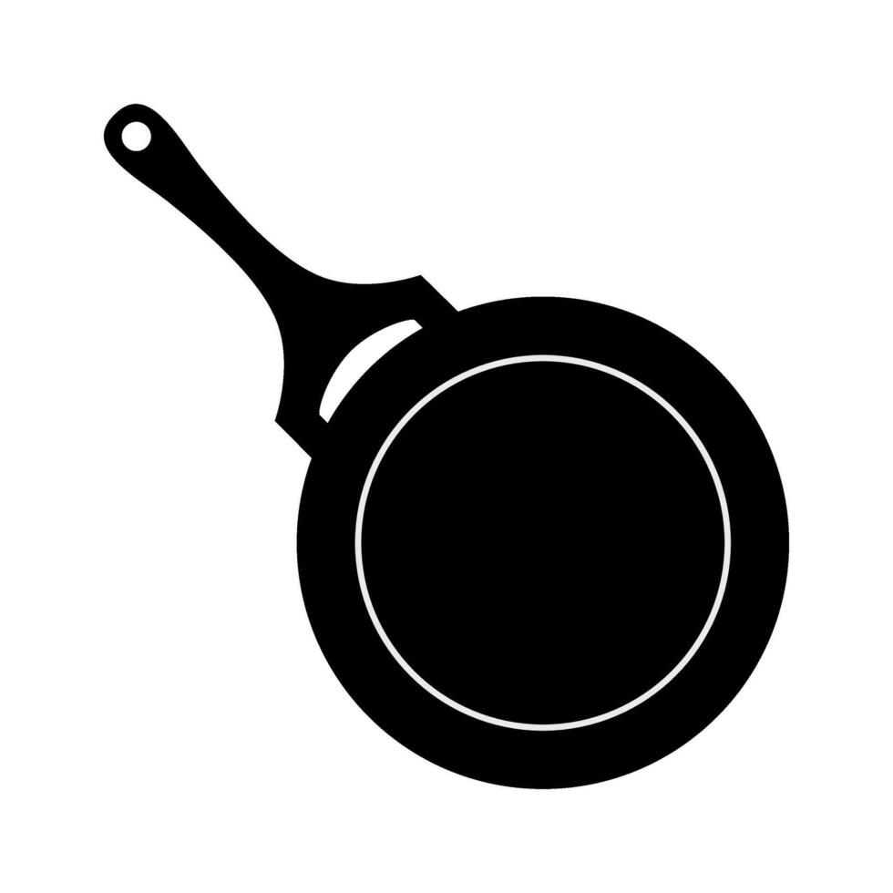 Silhouette of a small frying pan in a black and white illustration style, as a cooking utensil and one of the tools in the kitchen vector
