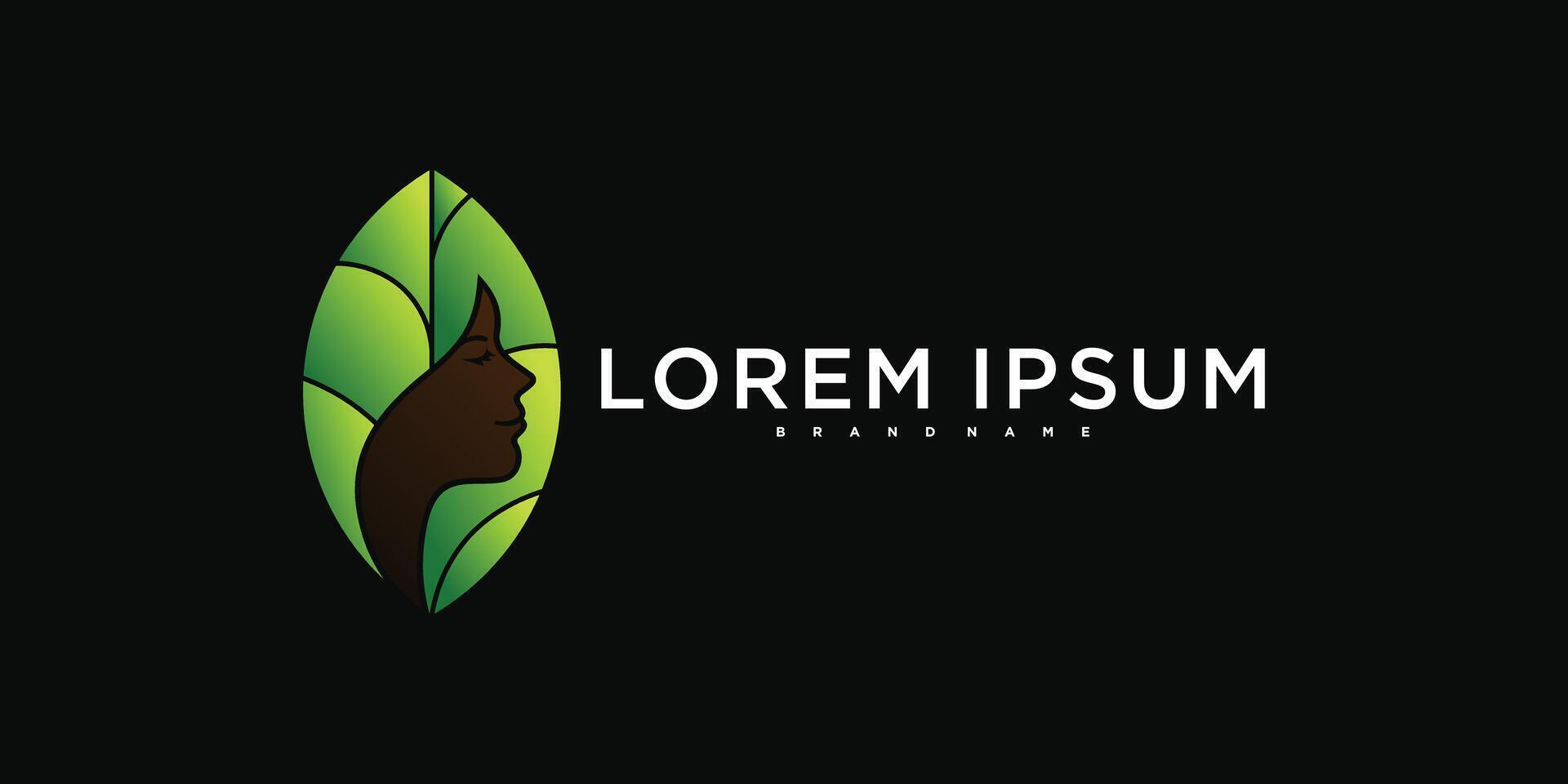 Woman leaf logo design for beauty and spa. Premium vector