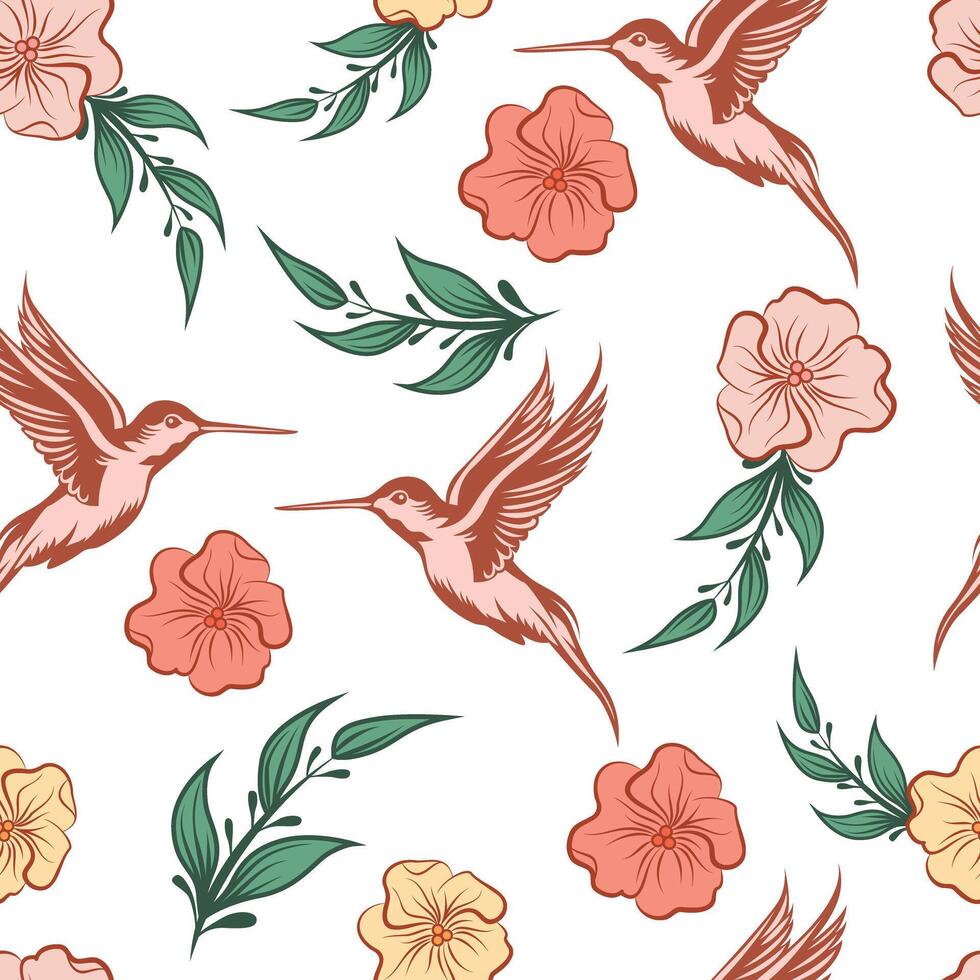 Pattern design featuring hybrid birds and flowers with a transparent background. Ideal for versatile use in digital projects, textiles, and stationery. vector
