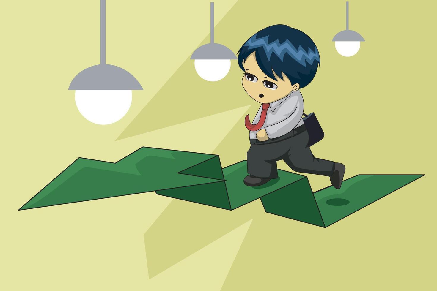 walking towards success on green arrow cartoon design vector