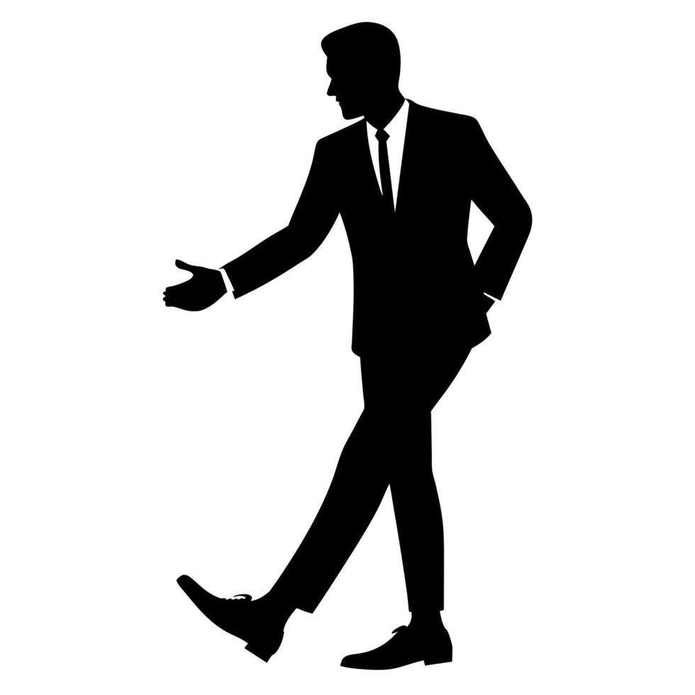 business man standing with shoes hand shaking pose silhouette vector