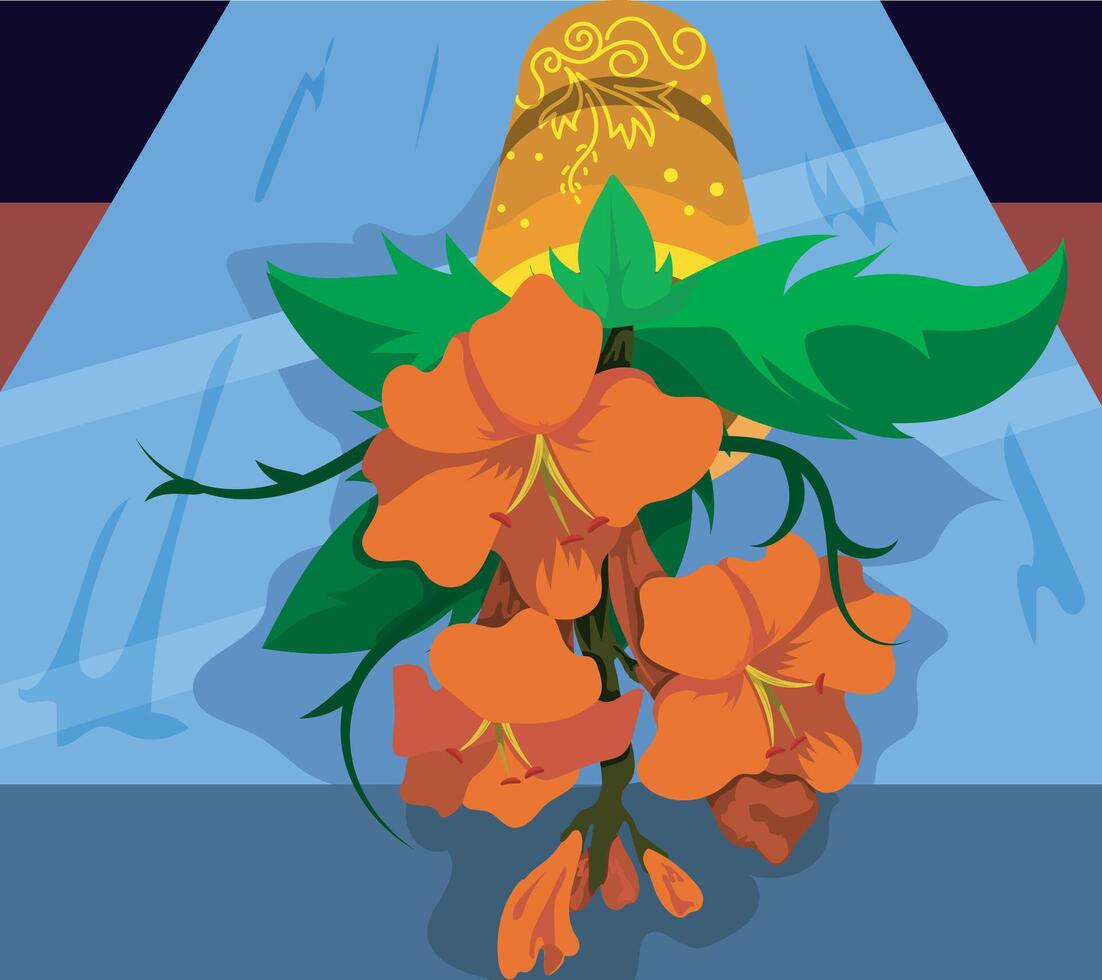 fallen flower vase on table vector
