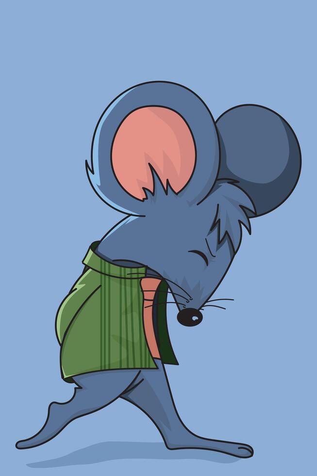 mouse walking and thinking seriously simple cartoon vector