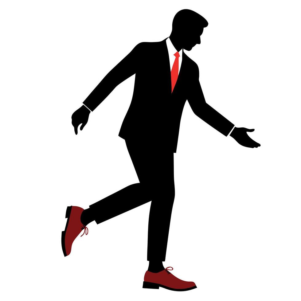 business man standing with shoes hand shaking pose silhouette vector