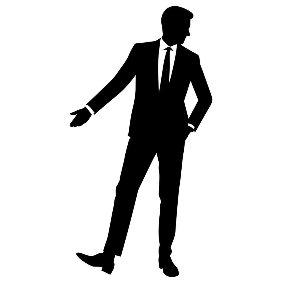 business man standing with shoes hand shaking pose silhouette vector