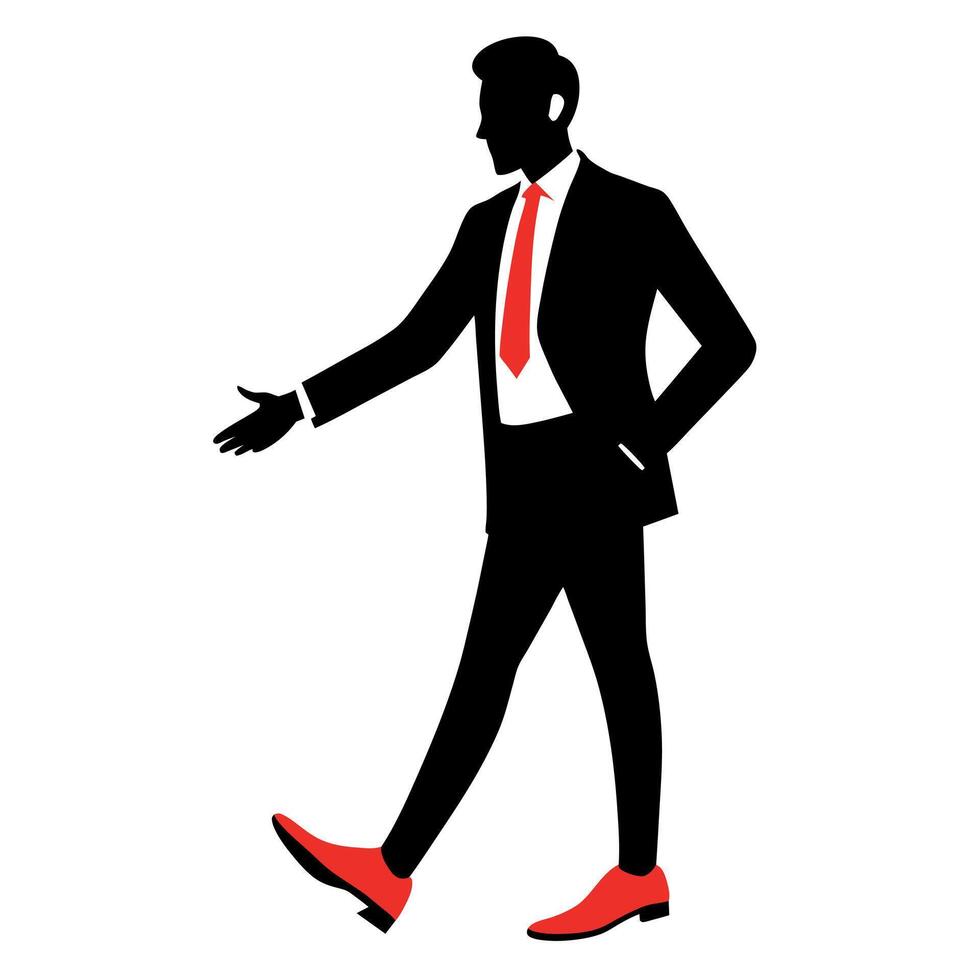 business man standing with shoes hand shaking pose silhouette vector
