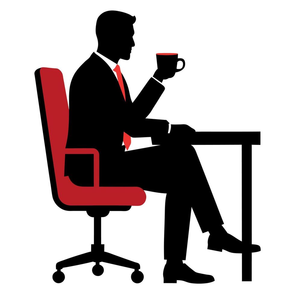 business man drink coffee sitting on the office chair black color silhouette vector
