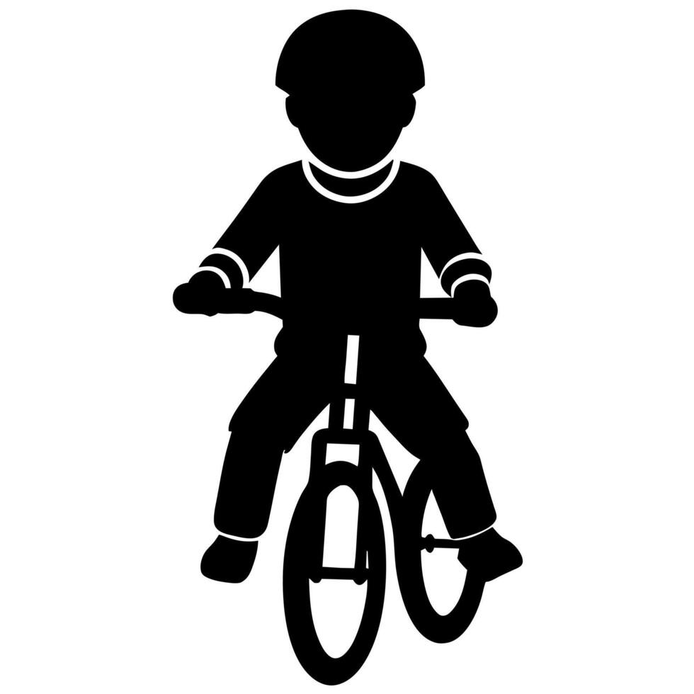 Little boy rides a bicycle black color silhouette isolated white background vector