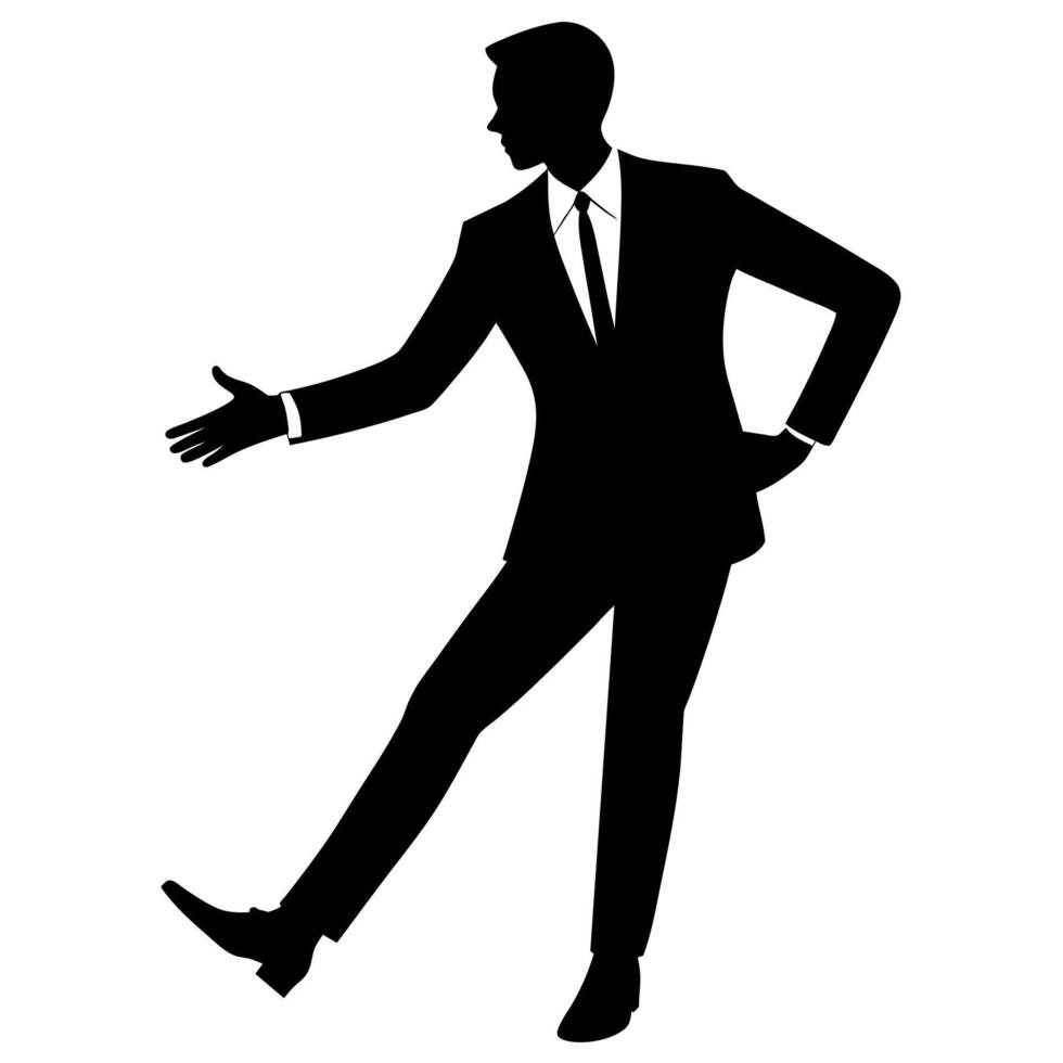 business man standing with shoes hand shaking pose silhouette vector