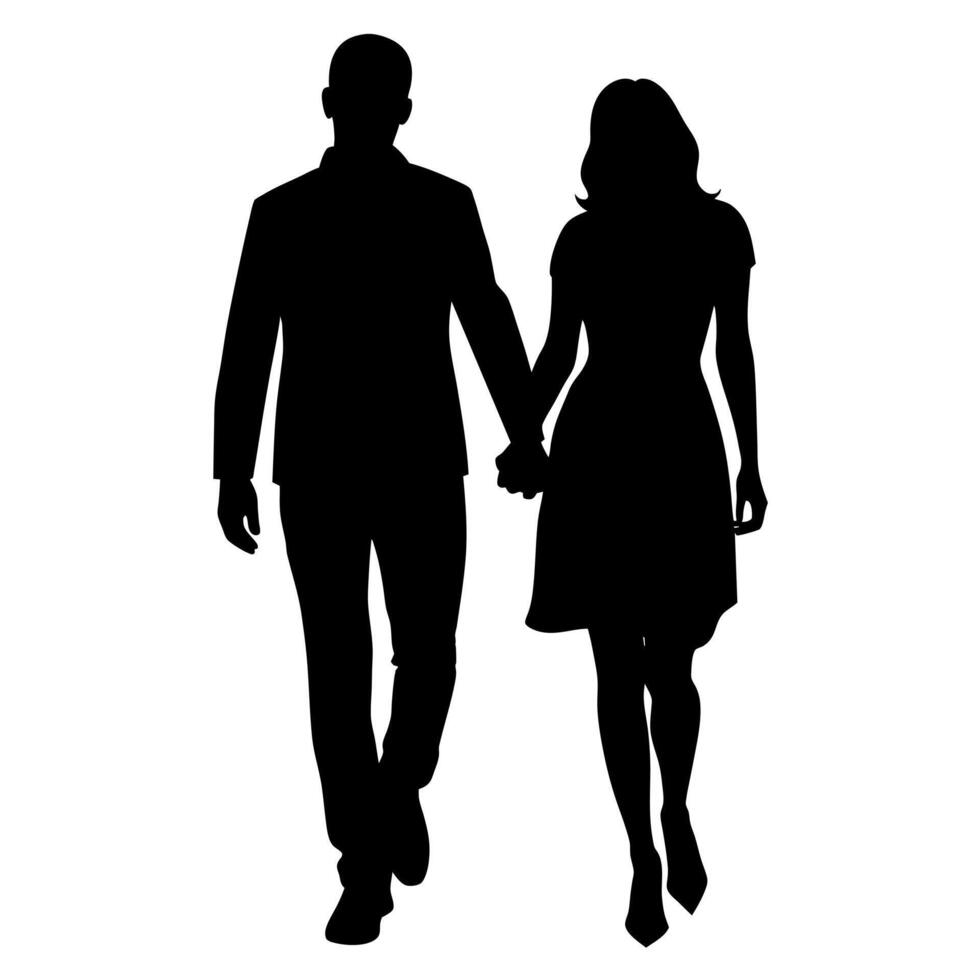 couples man and woman are walking with holding hands each other black color silhouette vector