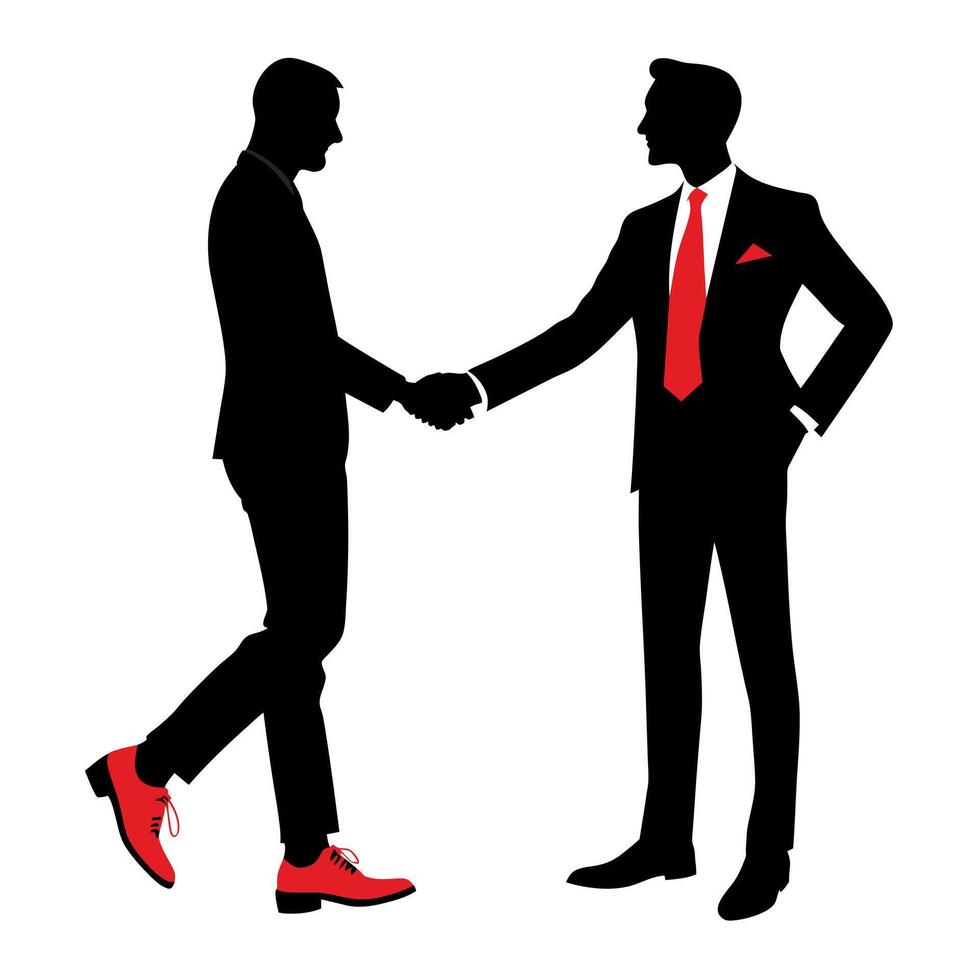 business man standing with shoes hand shaking pose silhouette vector