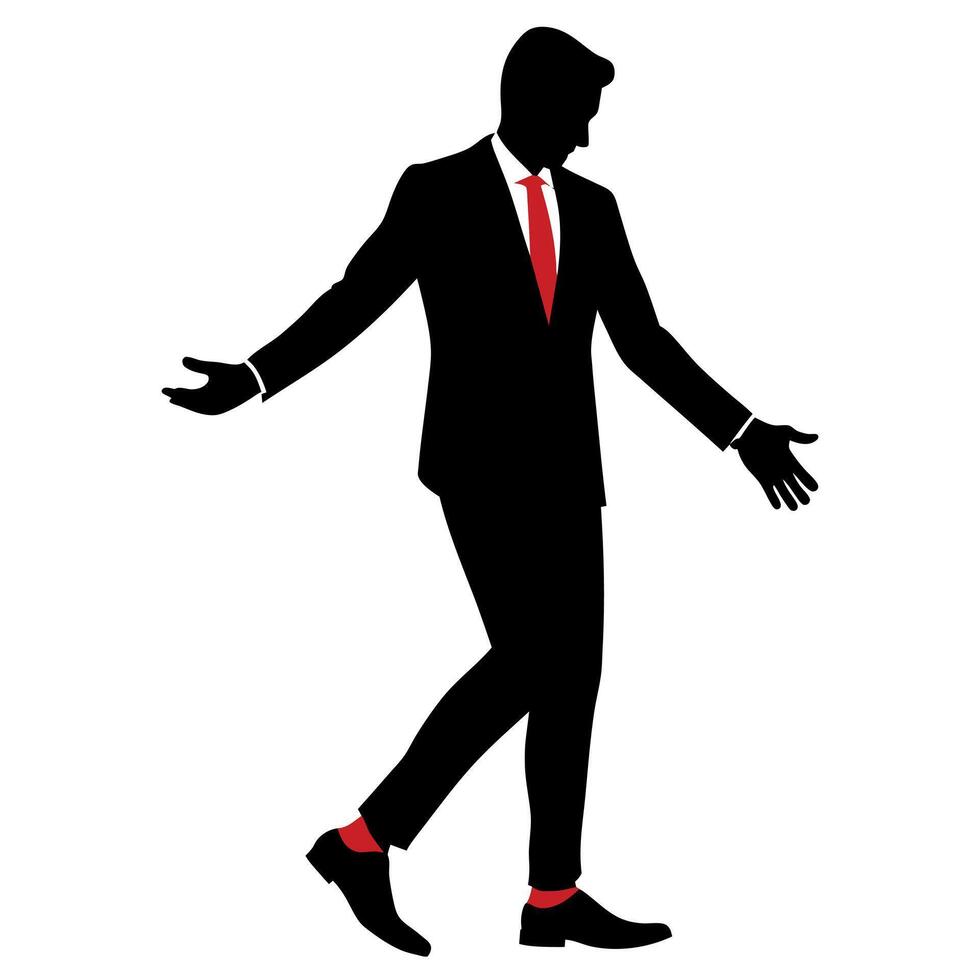 business man standing with shoes hand shaking pose silhouette vector