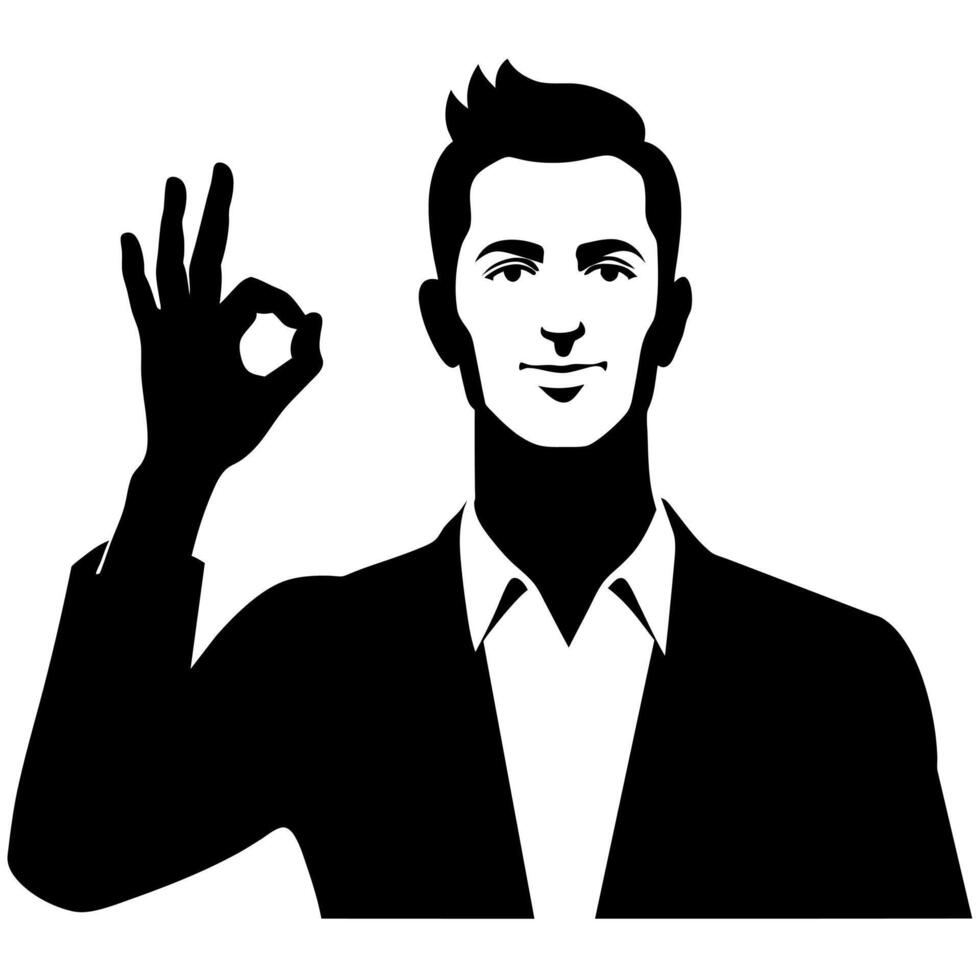 a man showing hand ok sigh black color silhouette vector
