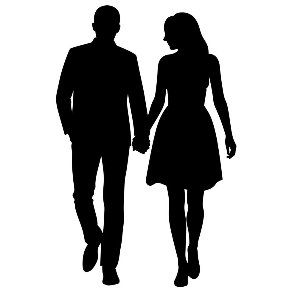 couples man and woman are walking with holding hands each other black color silhouette vector