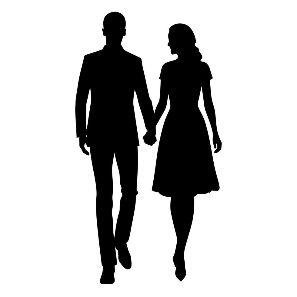 couples man and woman are walking with holding hands each other black color silhouette vector