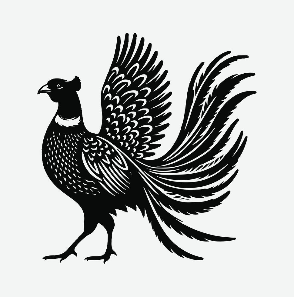 Majestic Pheasant Silhouette, Captivating Avian Art for Nature Lovers white background vector