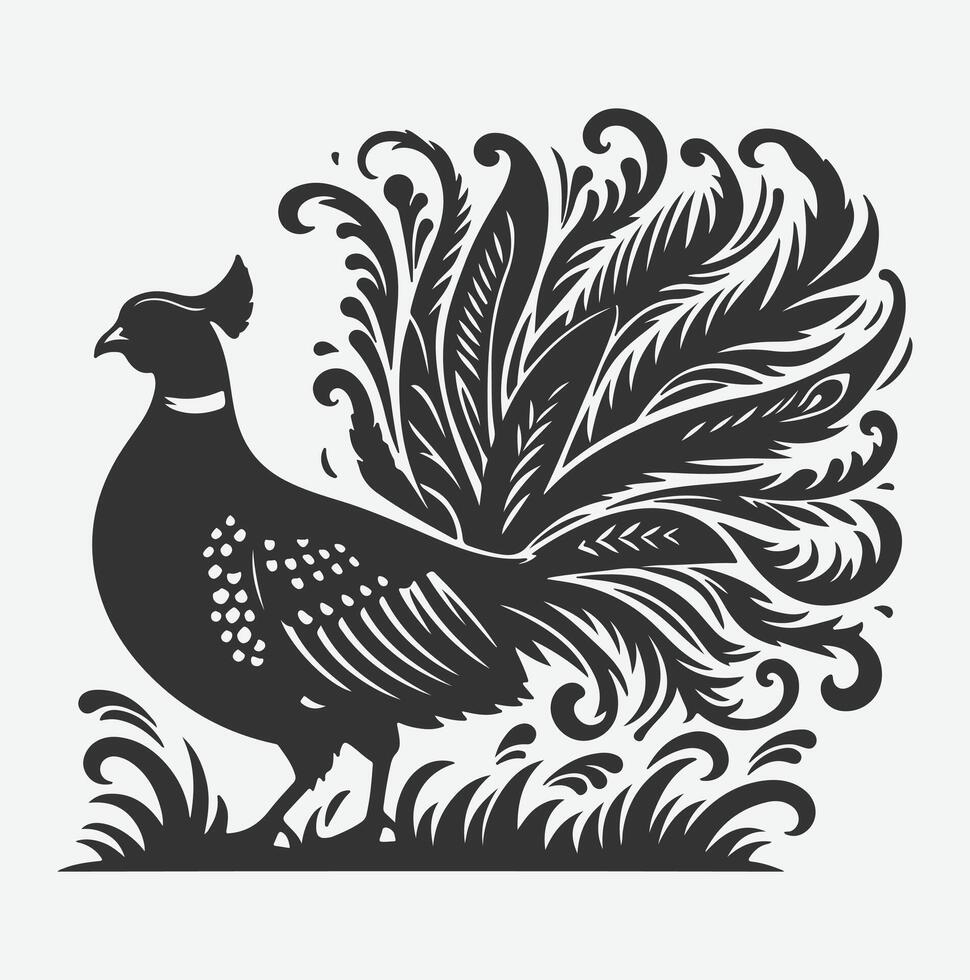Majestic Pheasant Silhouette, Captivating Avian Art for Nature Lovers white background vector