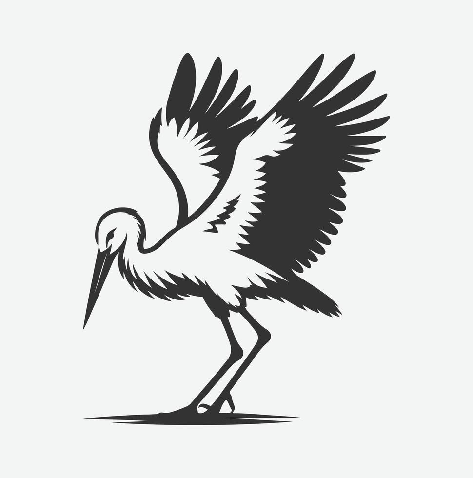 Majestic Stork Silhouette, Graceful Elegance in Flight white background vector
