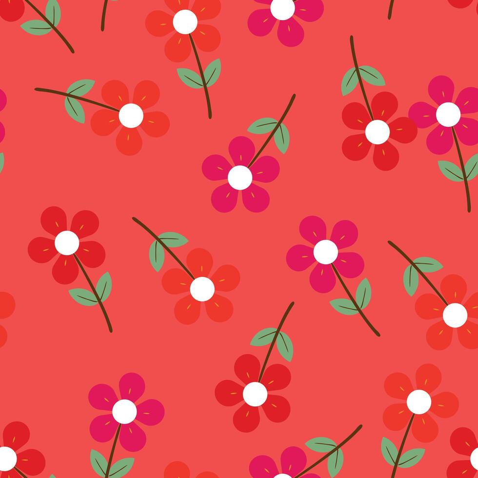 Seamless pattern with cute cartoon flowers, for fabric prints, textiles, gift wrapping paper. children's colorful , flat style vector