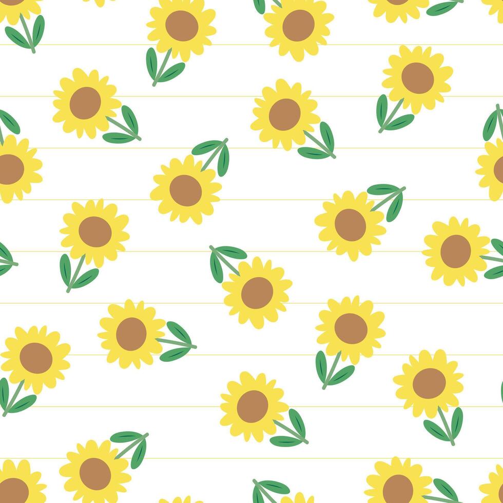 Seamless pattern with cute cartoon sunflowers, for fabric prints, textiles, gift wrapping paper. children's colorful , flat style vector