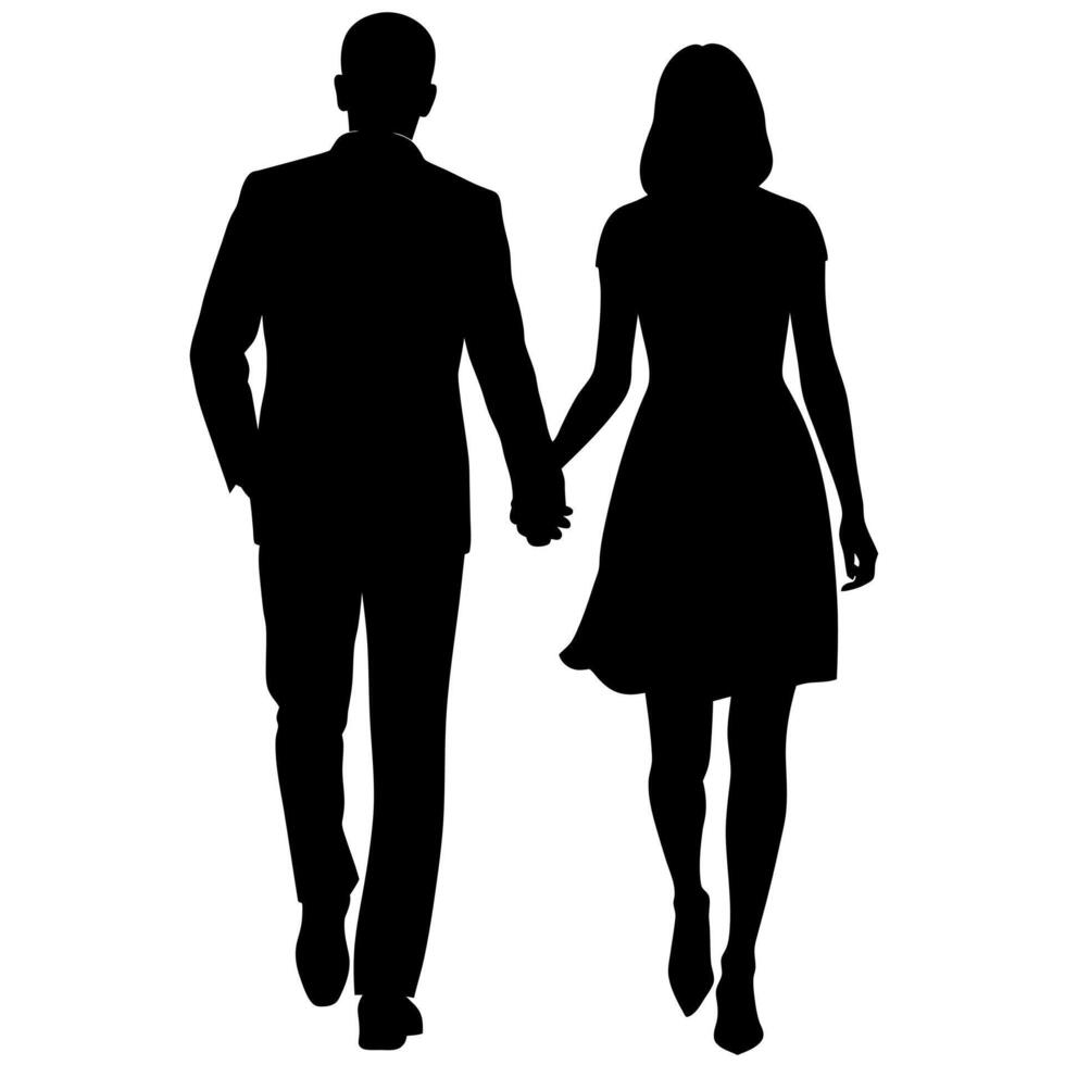 couples man and woman are walking with holding hands each other black color silhouette vector