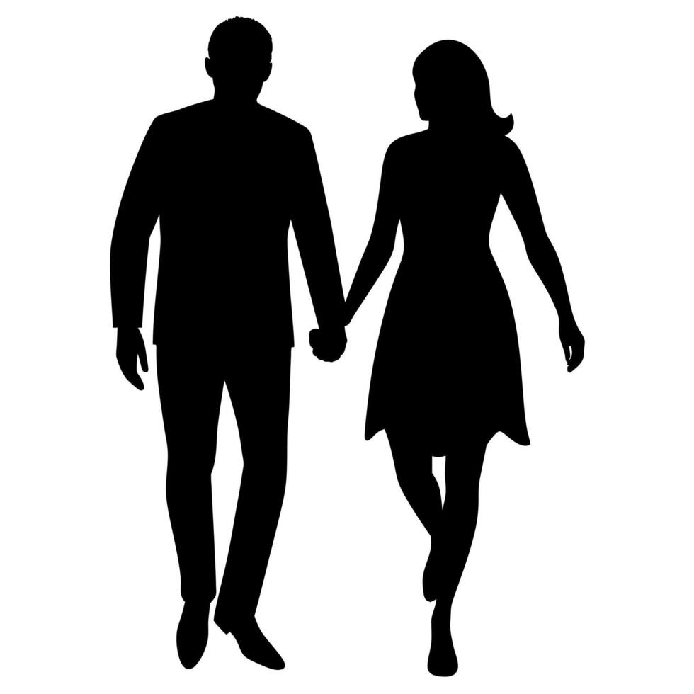 couples man and woman are walking with holding hands each other black color silhouette vector