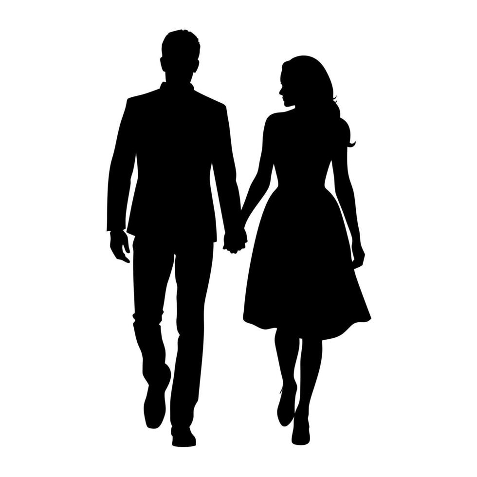 couples man and woman are walking with holding hands each other black color silhouette vector