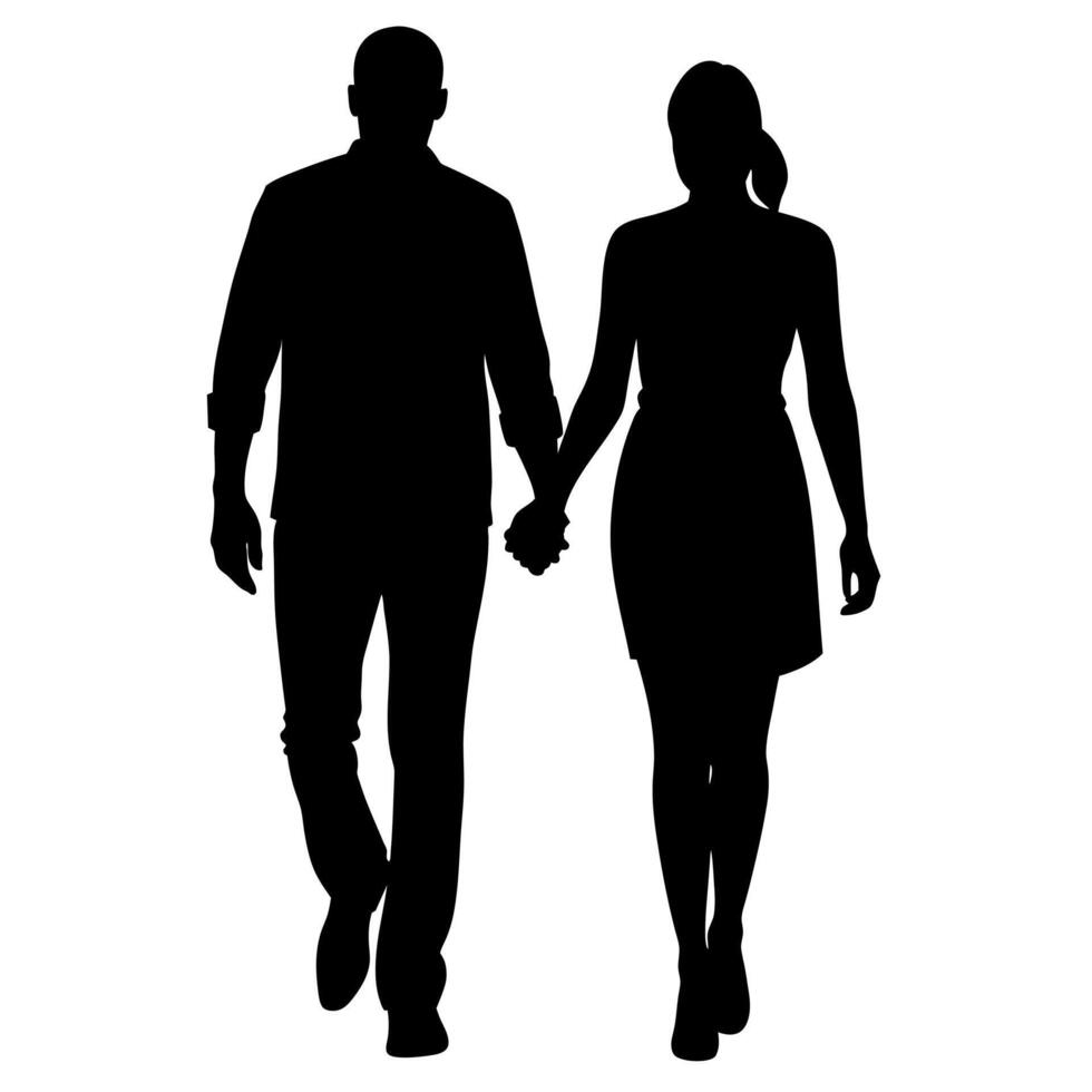 couples man and woman are walking with holding hands each other black color silhouette vector