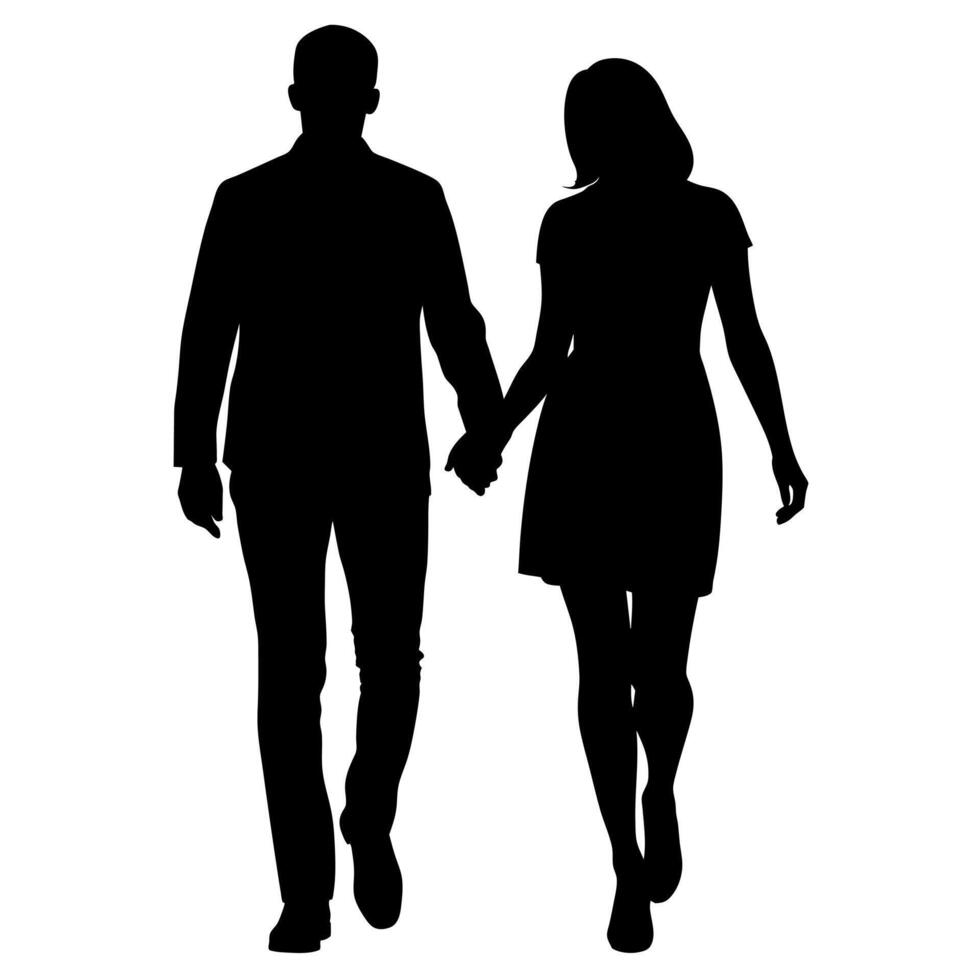 couples man and woman are walking with holding hands each other black color silhouette vector