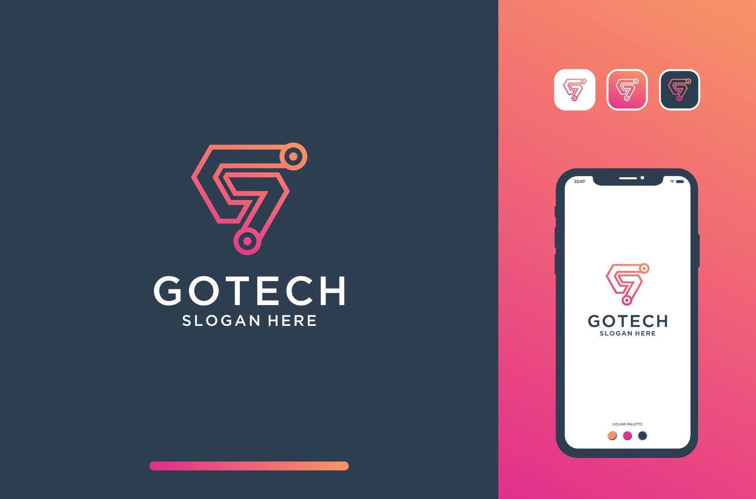 g logo design in line tech style. vector