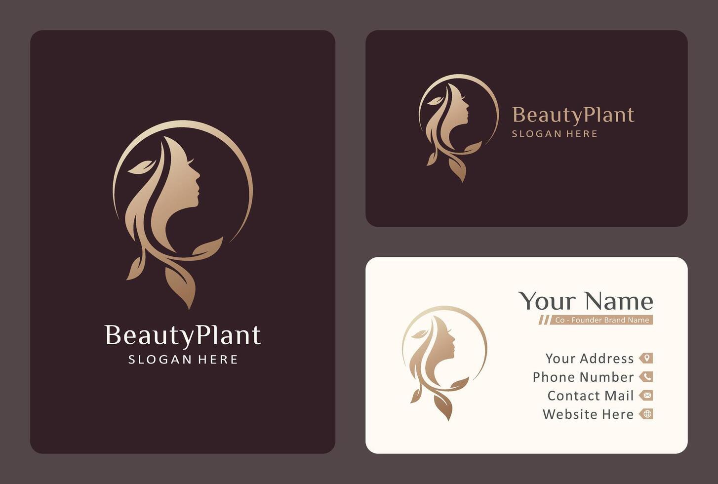 natural hair nutrition logo design, beautiful face chime with leaf symbol. vector