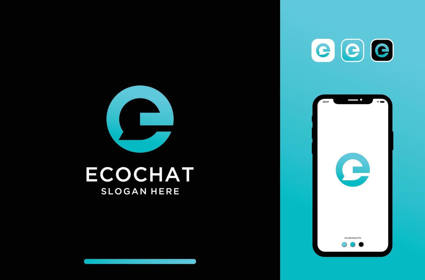 illustration of letter or initial e logo design with bubble chat negative space. vector