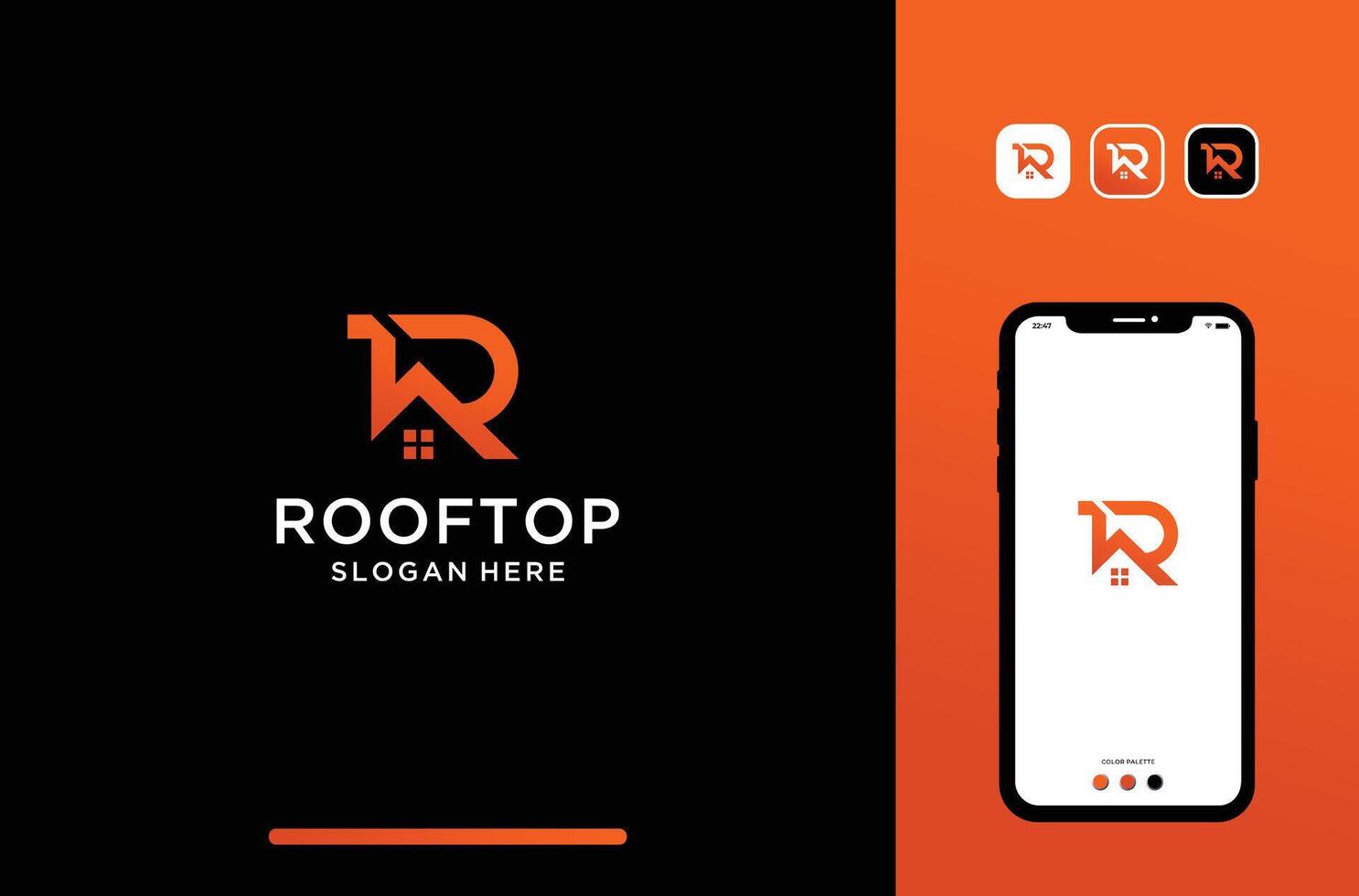 illustrations of letter or initial r logo design with house roof shape. vector