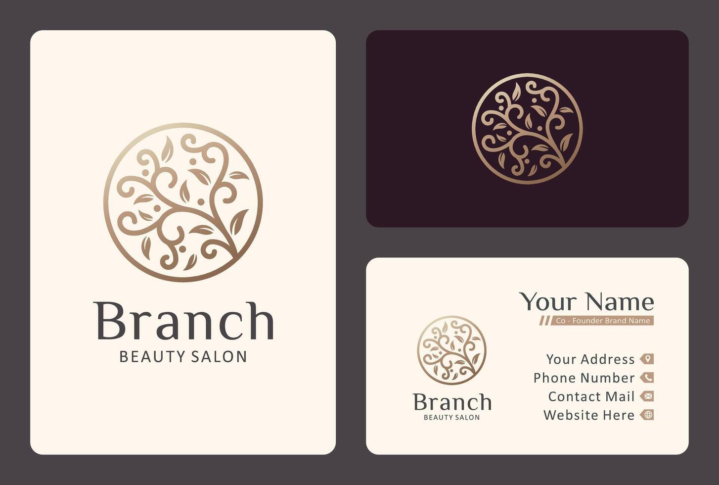 premium branch logo design with business card template. vector