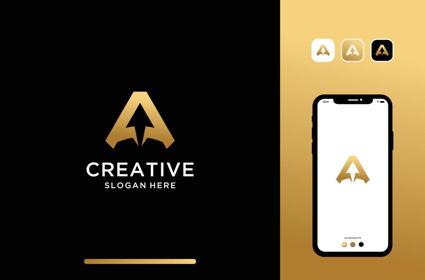 illustration letter or initial a with arrow negative space logo design. vector