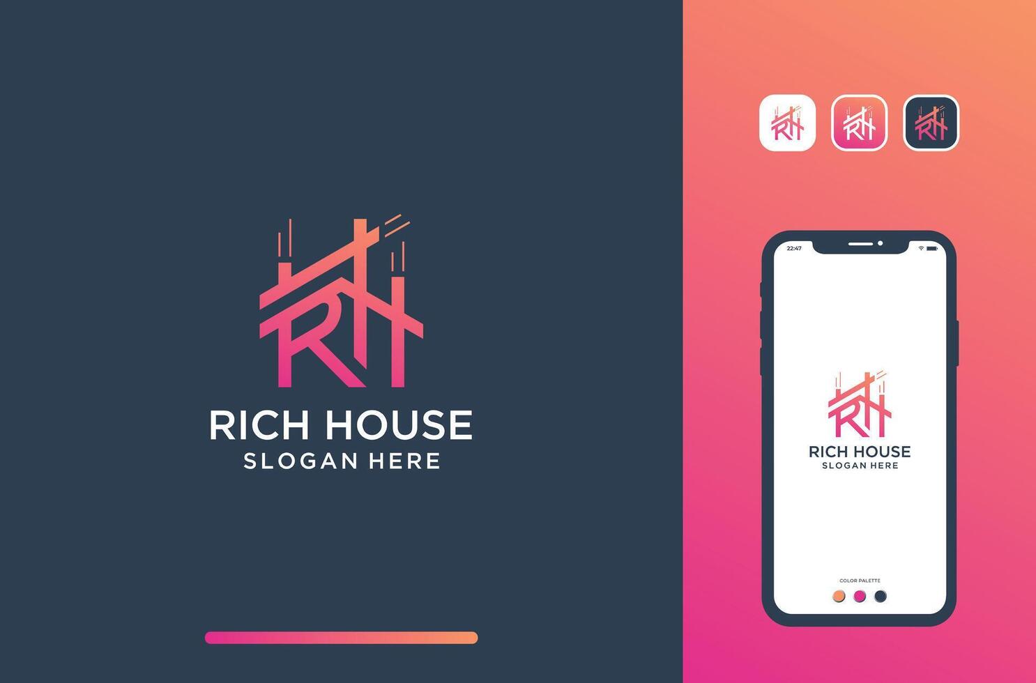 rh logo design for architecture or builder. vector