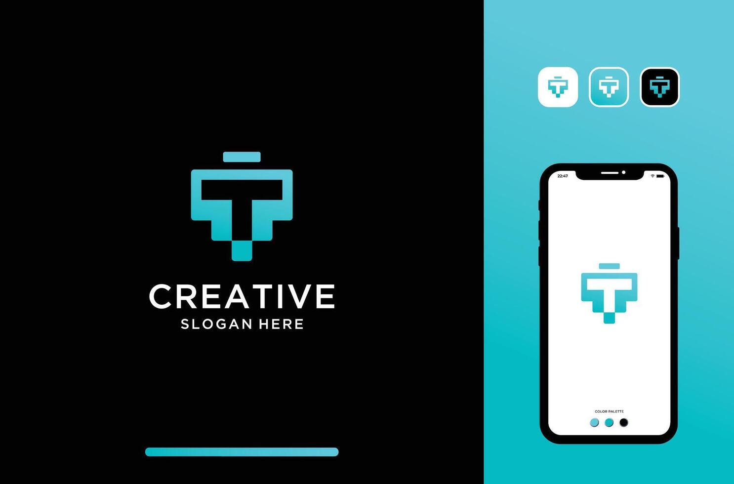 illustration of letter t logo design in negative space, perfect for delivery service brand. vector