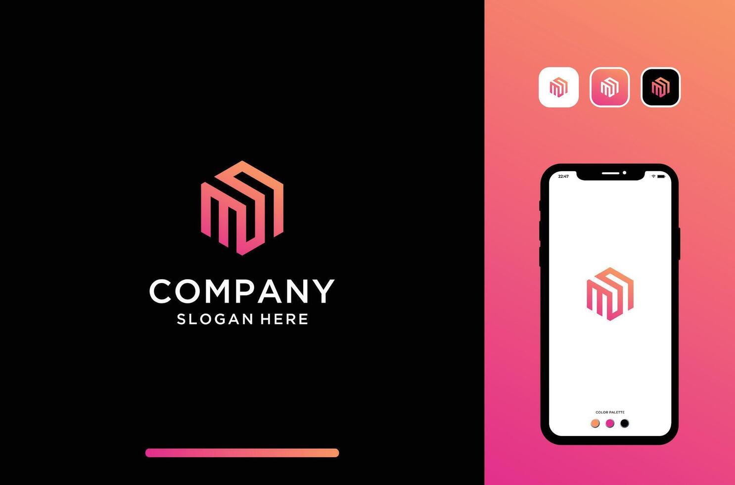 illustration of letter or initial ms logo design in hexagon shape. vector