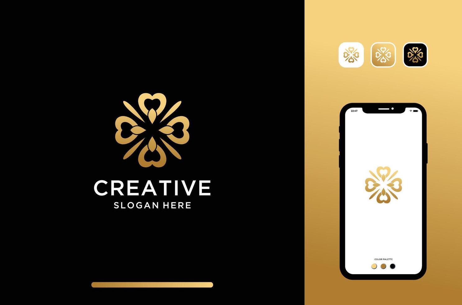 illustrations flower logo design with golden color. vector