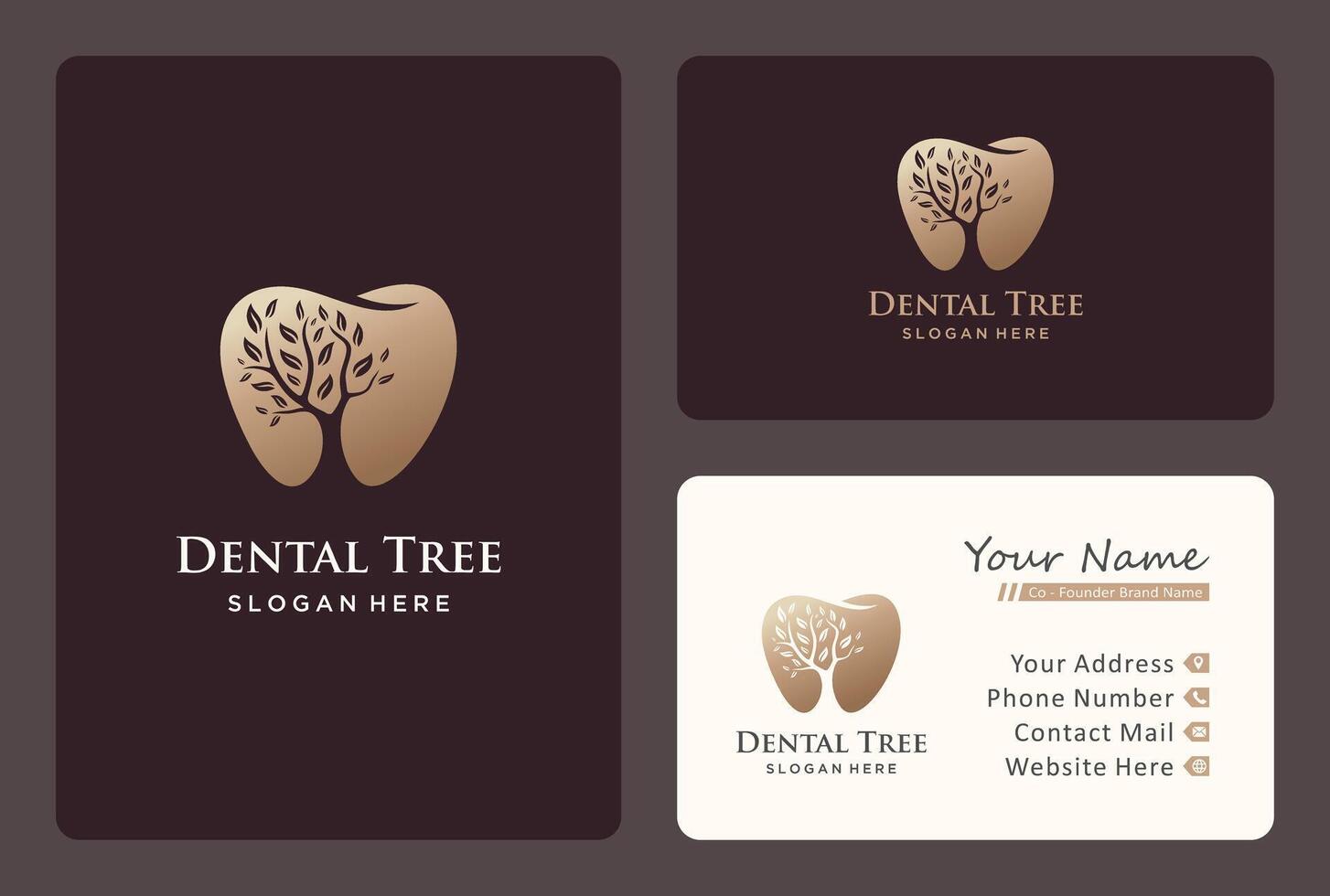 dental tree logo design with business card template. vector