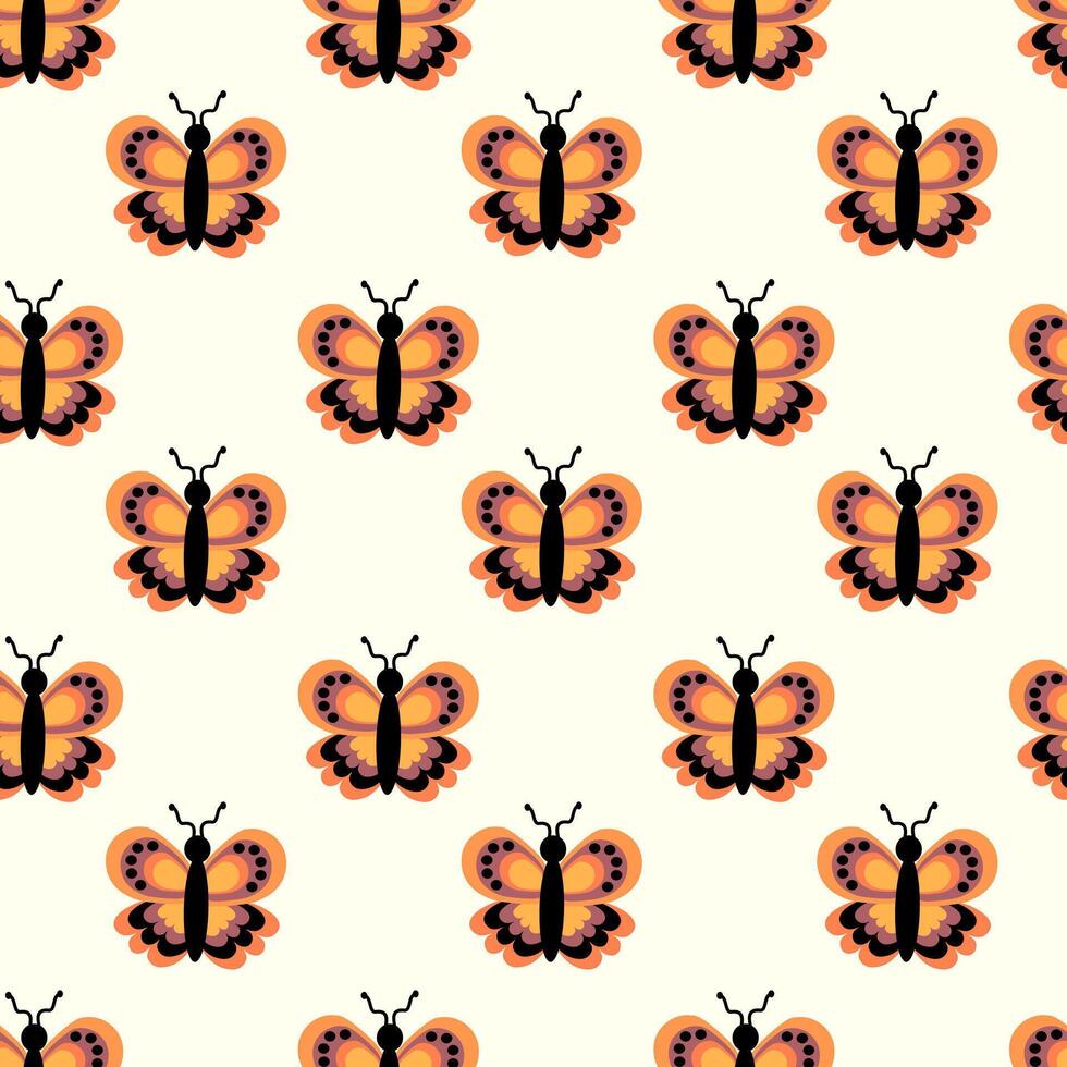 Seamless Pattern with orange butterfly. Abstract ornament design wings. Insect wallpaper. illustration background. vector