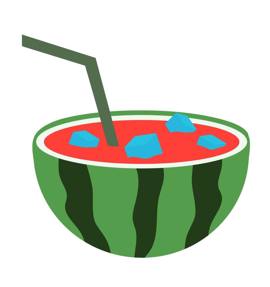 Watermelon cocktail, juice with ice and straw. Flat illustration. vector