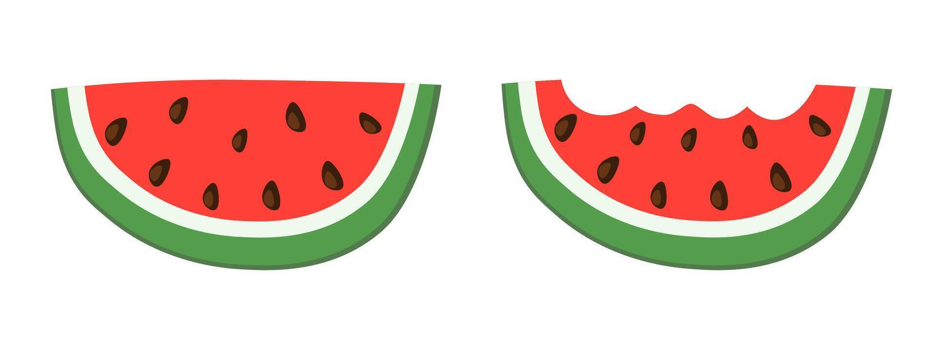 Watermelon set. Cut slice and bitten. Flat collection illustration. vector